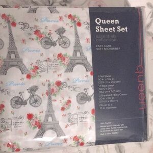 NWT✨Macys Paris Floral Script Themed Queen Sheet Set Cottage Fashion Bedding